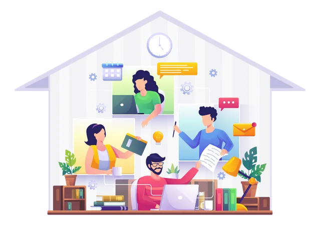 Employees Working From Home On A Project  Illustration