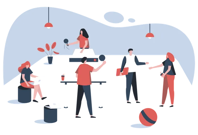 Many People Doing Office Activity One Man Woman Are Playing Each Other Other One Is Working For Office One Man Wonman Discuss With Some Topic Vector Illustration In Cartoon Style Illustration