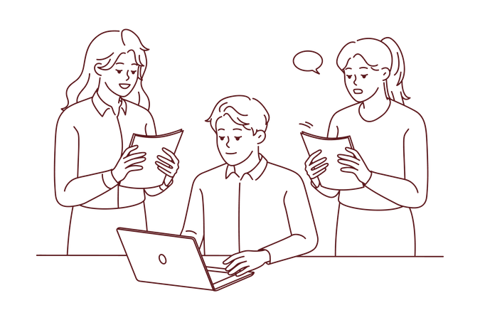 Employees working in office Illustration