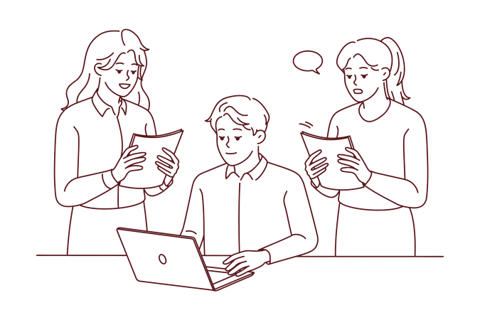 Employees working in office Illustration