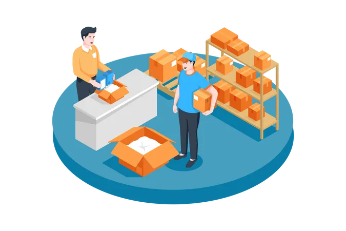 Employees working in warehouse Illustration