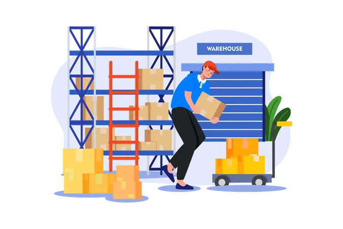 Employees Working In Warehouse Illustration