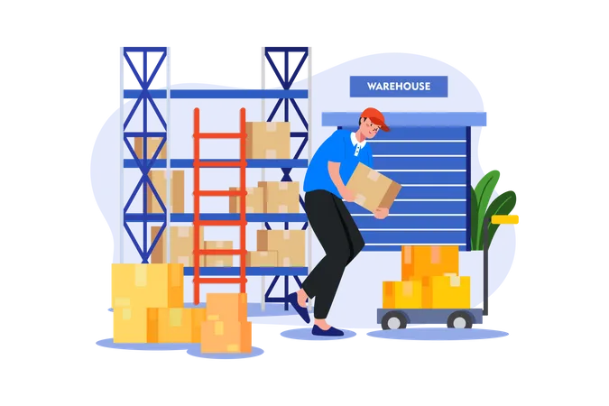 Employees Working In Warehouse  Illustration