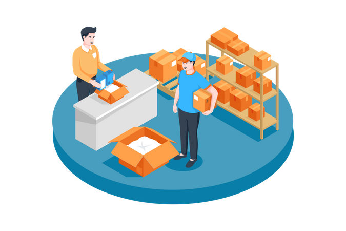 Employees working in warehouse  Illustration