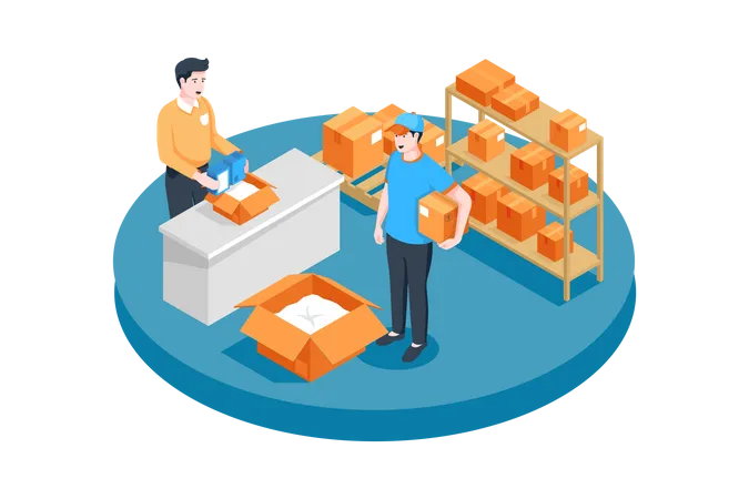 Employees working in warehouse  Illustration