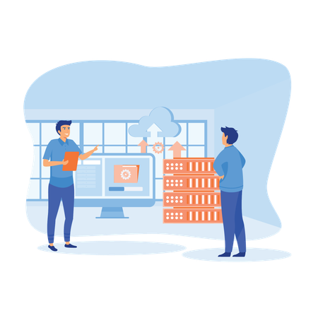 Employees working on big data  Illustration