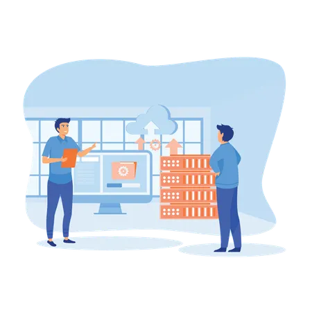 Employees working on big data  Illustration