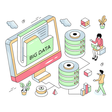 Employees working on Big Data  Illustration