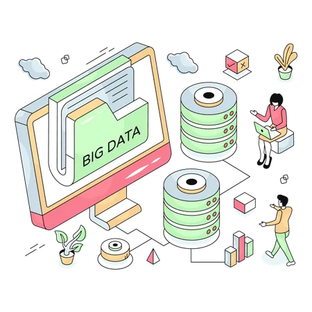 Employees working on Big Data  Illustration