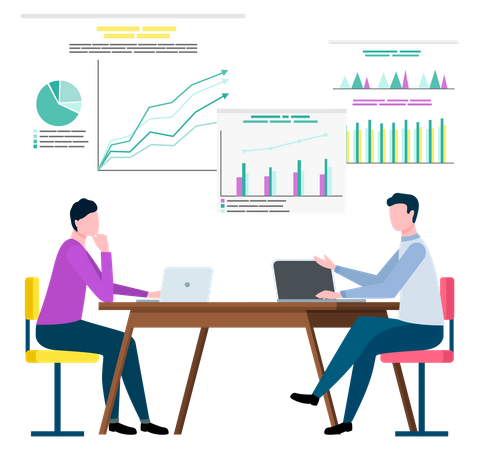 Employees working on business analytics data  Illustration