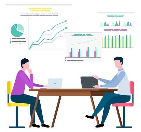 Employees working on business analytics data  Illustration