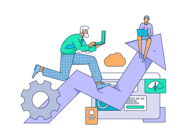 Employees working on business graphs  Illustration