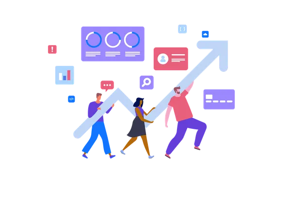 Employees working on business growth  Illustration