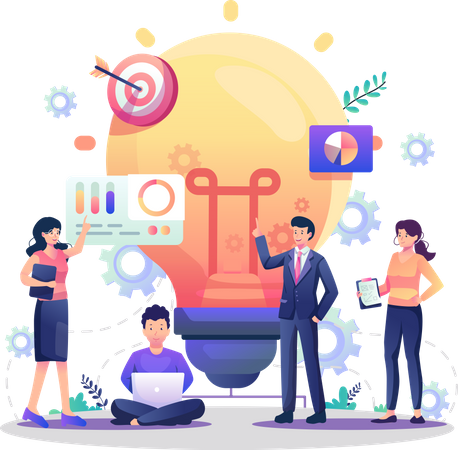 Employees working on business idea  Illustration