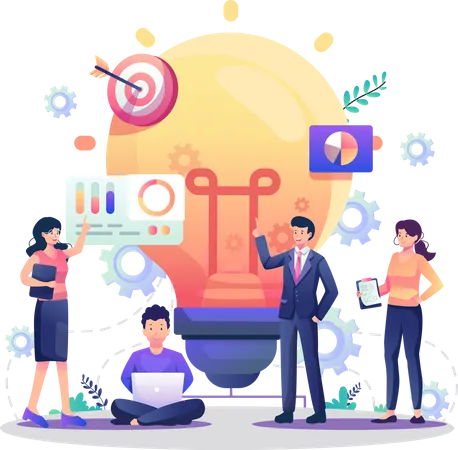 Employees working on business idea  Illustration