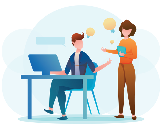 Employees working on business idea  Illustration