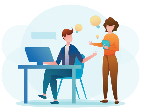 Employees working on business idea  Illustration