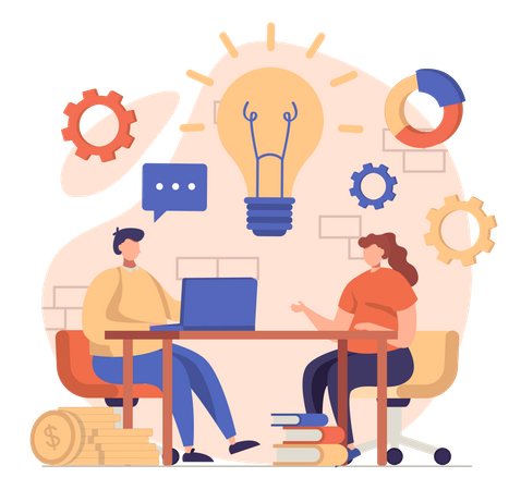 Employees Working On Business Idea  Illustration