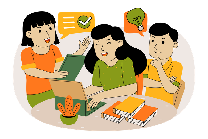 Employees working on business idea  イラスト