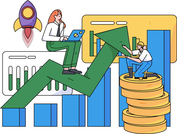 Employees working on business launch  Illustration