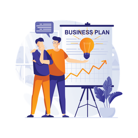 Employees working on business plan Illustration