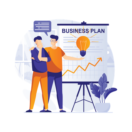 Employees working on business plan  Illustration