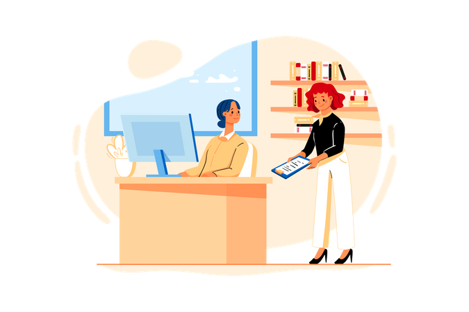 Employees Working on business report Illustration