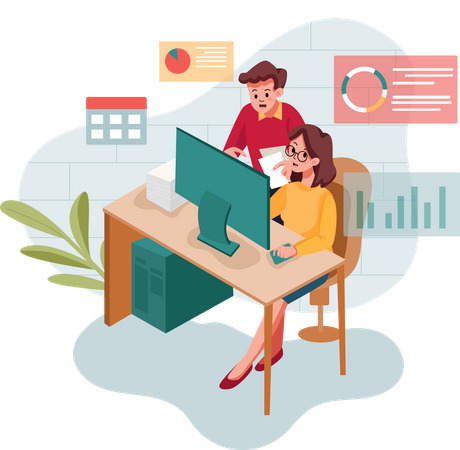 Employees Working on business report  Illustration