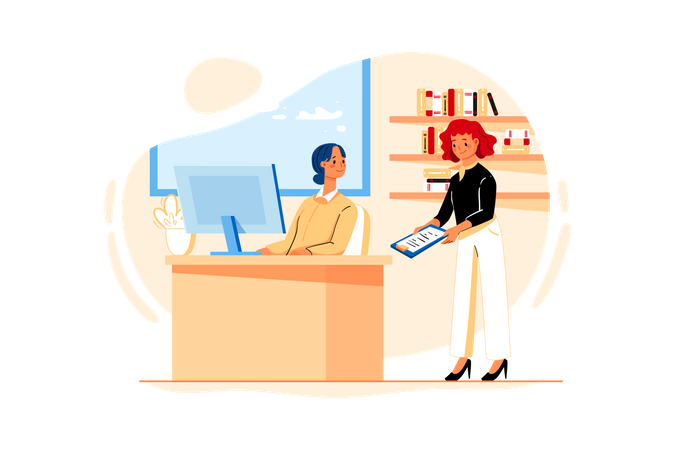 Employees Working on business report  Illustration