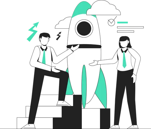 Employees working on business startup Illustration