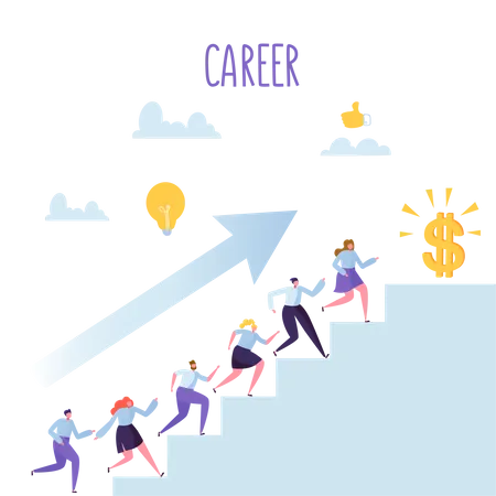 Employees working on career growth  Illustration