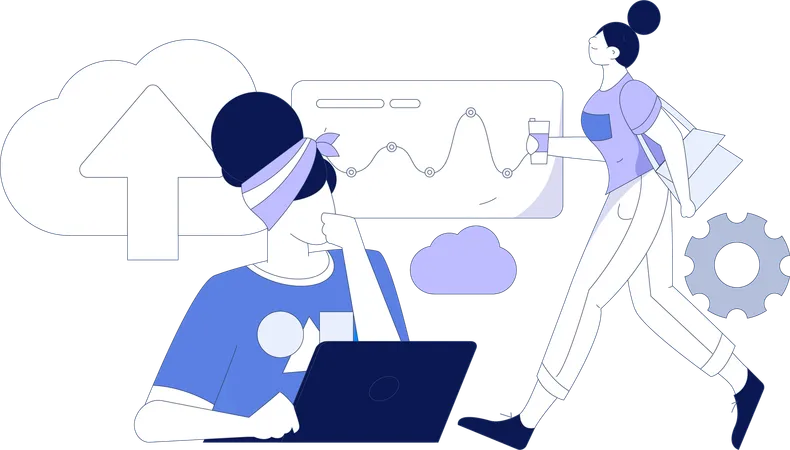 Employees working on cloud management  Illustration