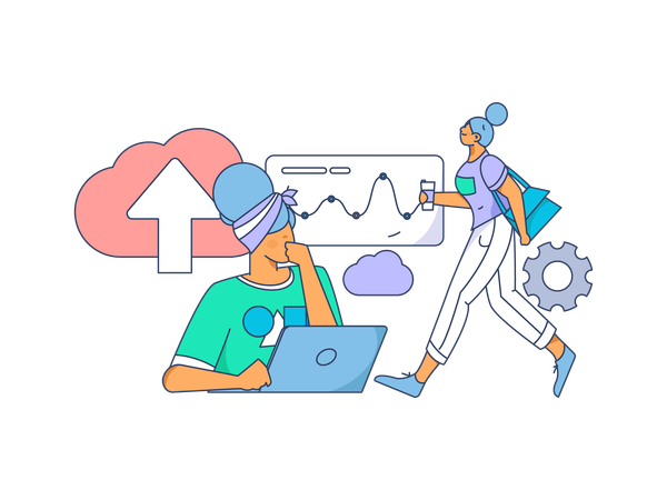 Employees working on cloud management  Illustration