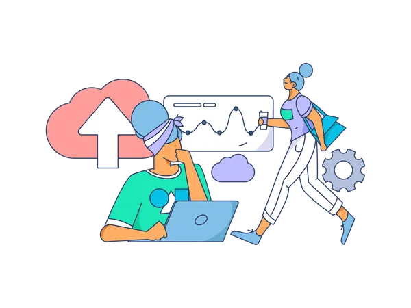 Employees working on cloud management  Illustration