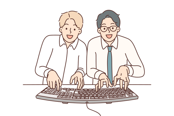 Employees working on computer  Illustration