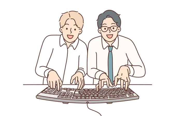 Employees working on computer  Illustration