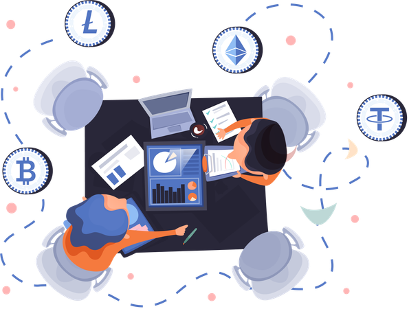 Employees working on Cryptocurrency exchange platform and blockchain  Illustration