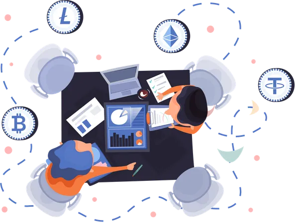 Employees working on Cryptocurrency exchange platform and blockchain  Illustration
