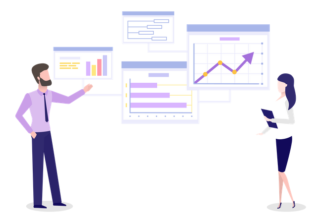 Employees working on data analysis  Illustration