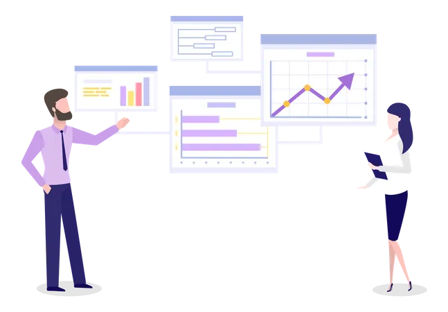 Employees working on data analysis  Illustration