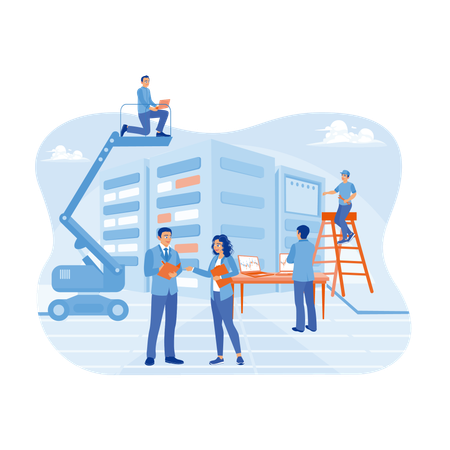 Employees working on data center services  Illustration