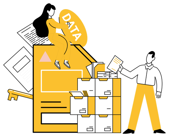 Employees working on data Information Gathering  Illustration