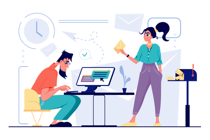 Employees working on email marketing  Illustration