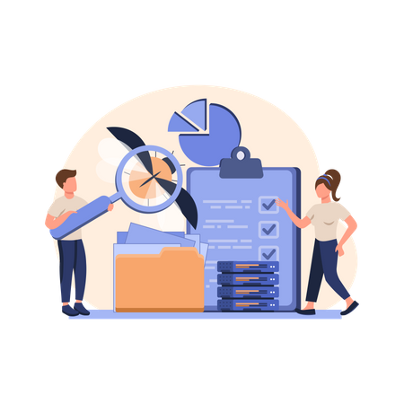 Employees working on file management  Illustration