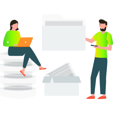 Employees working on file management  Illustration