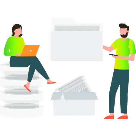 Employees working on file management  Illustration