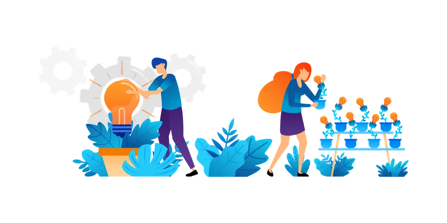 Employees working on ideas  Illustration