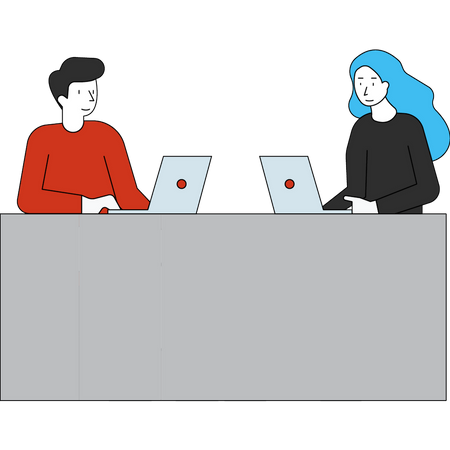 Employees working on laptop Illustration