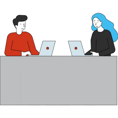 Employees working on laptop  Illustration