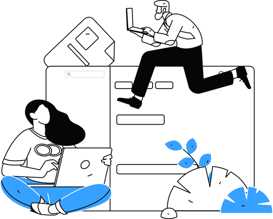 Employees working on laptop  Illustration